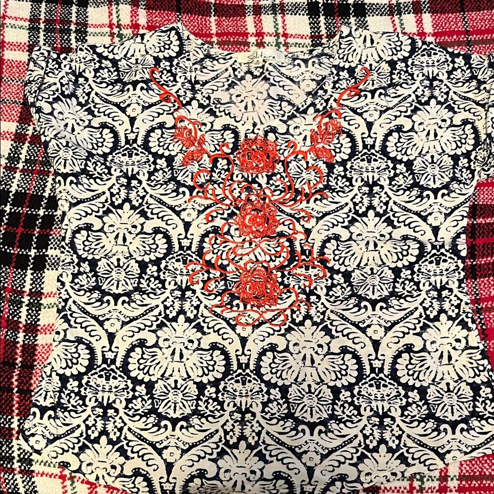 Navy and cream Solitaire Patterned Top Size S